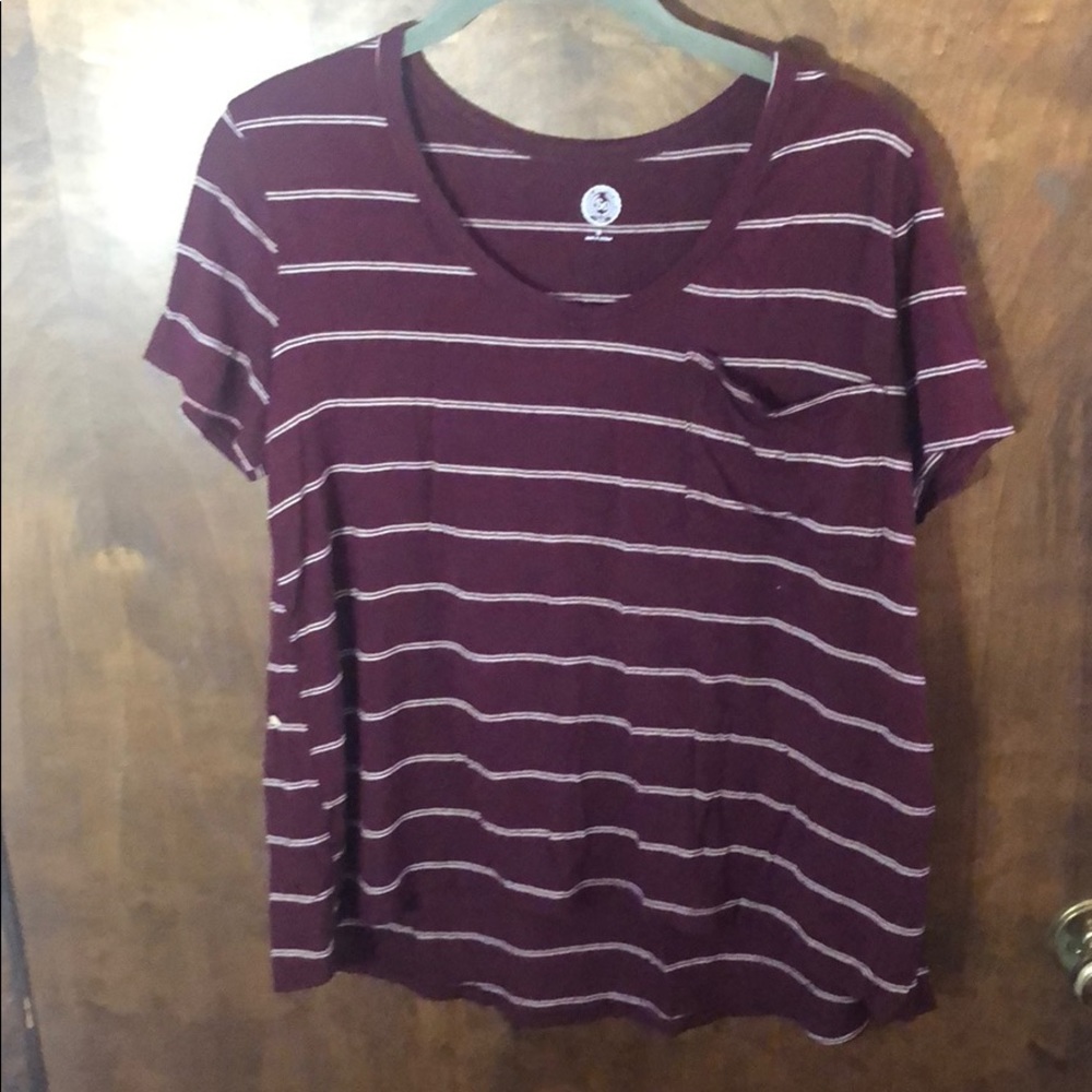 burgundy and white striped tee